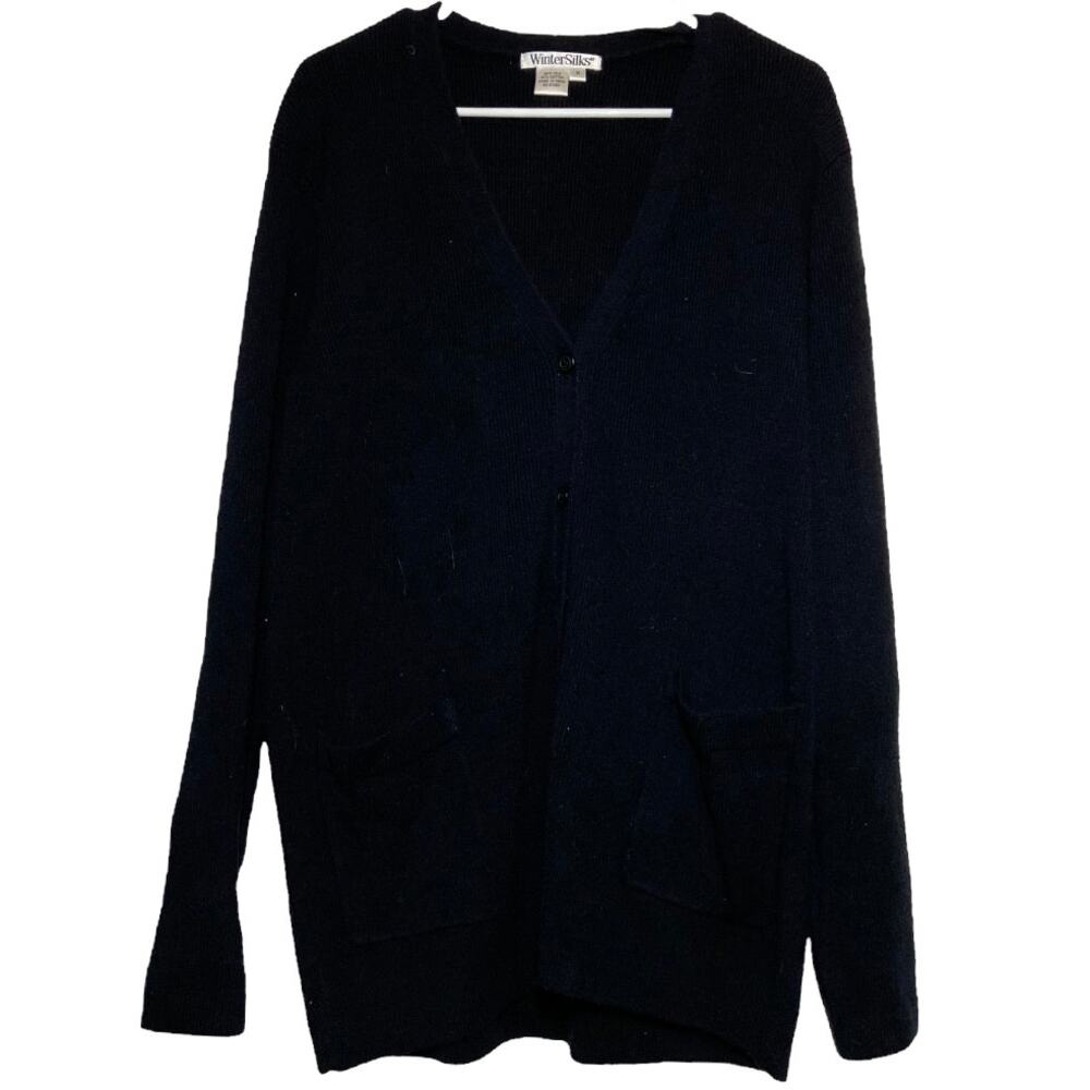 WinterSilks Sweater Cardigan Button Up Long Sleeve V-Neck Black Medium NWT